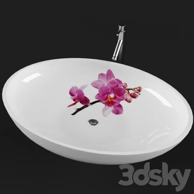 Washbasin with painting 3D Model Washbasin with painting 3D Model