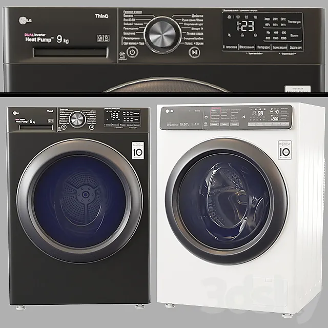 Washing machine and dryer LG _ LG DC90V9V9W _ LG F4T9RC9P 3D Model