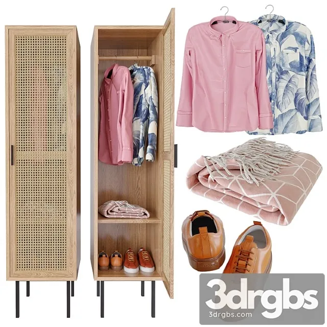 Waska wardrobe with hangers with 1 wicker door 3D Model Download