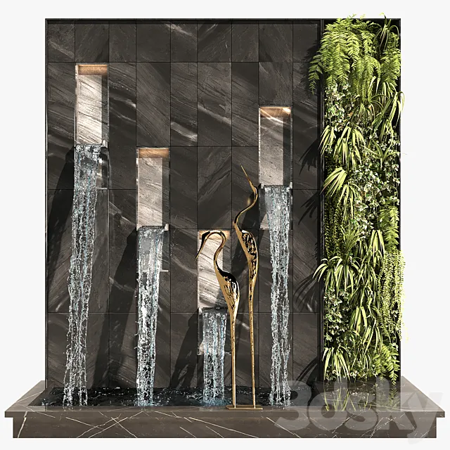 Water falls with Birds 3DModel