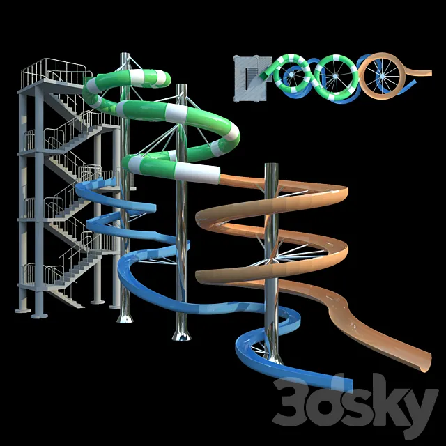 Water park slide Turbolens 3D Model