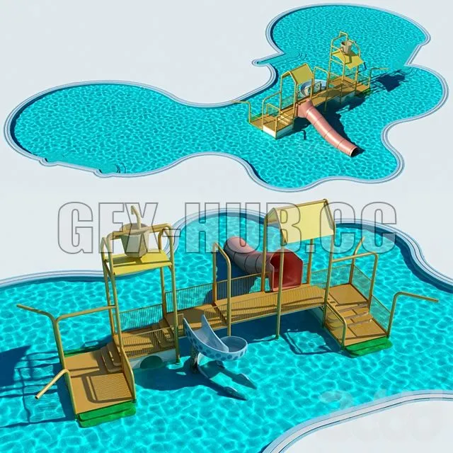 Water Tower and pool AquaTower_and_Waterpool 3D Model