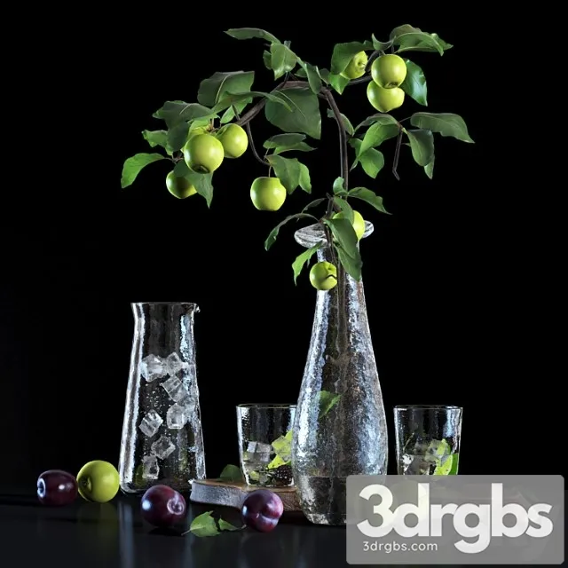 Water with lime and apple tree branch 3D Model Download