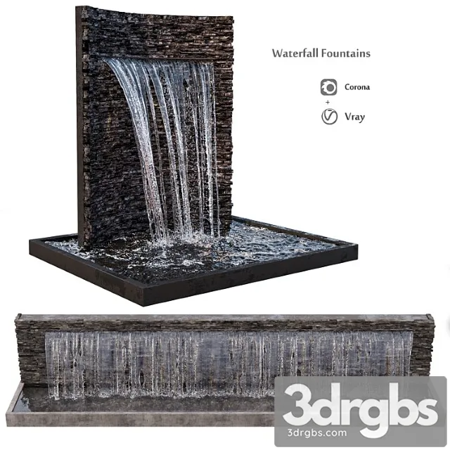 Waterfall fountains rock panel 3D Model Download