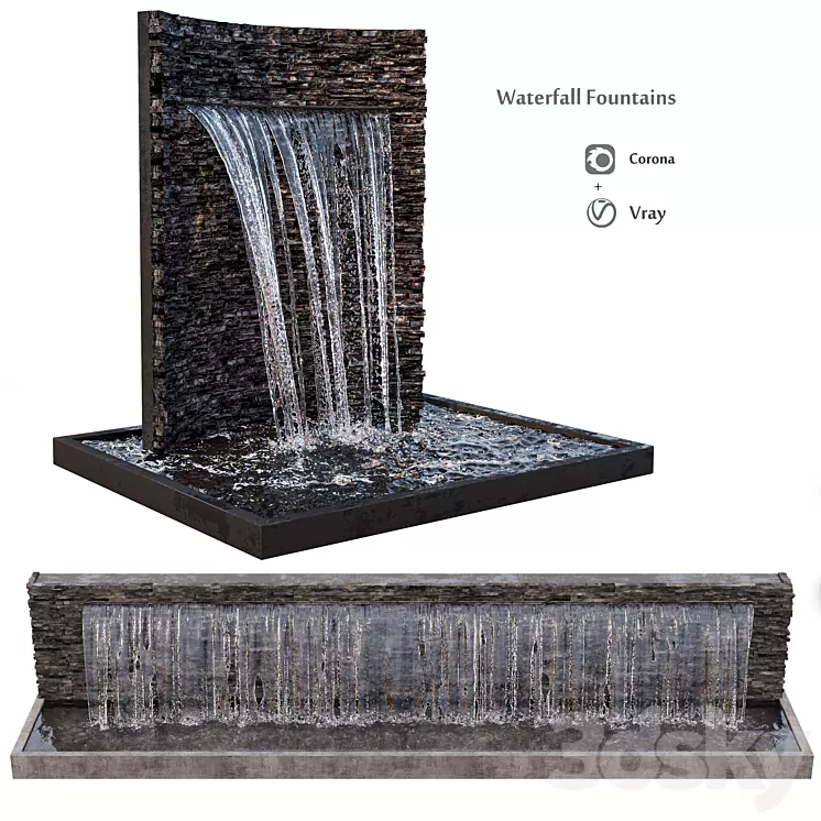Waterfall fountains rock panel 3D Model