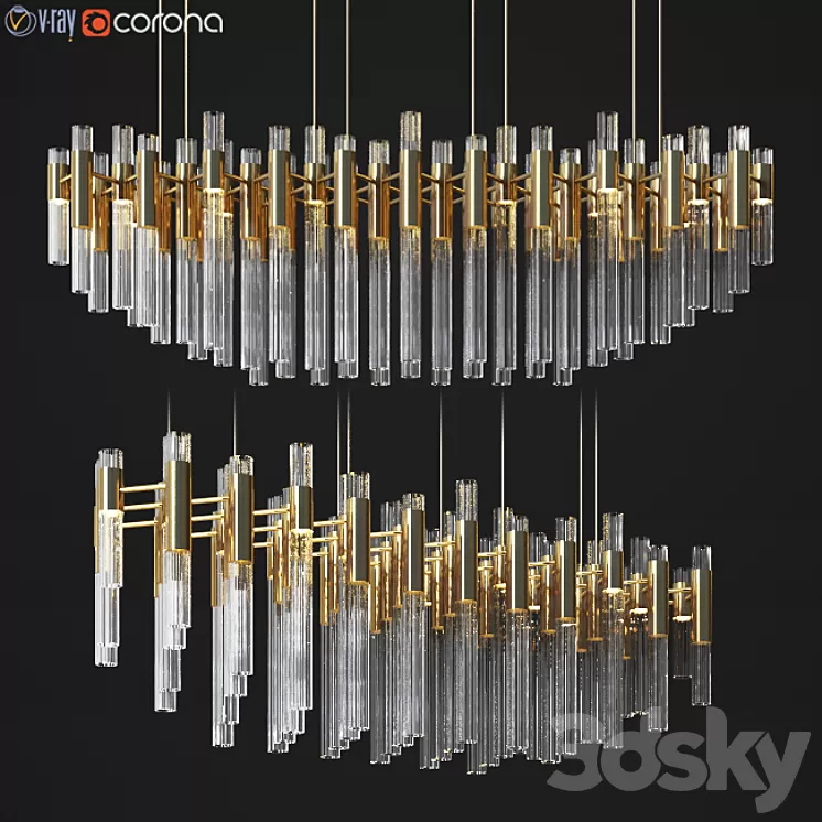 Waterfall Linear Rectangular Suspension Chandelier luxxu 3D Model Waterfall Linear Rectangular Suspension Chandelier luxxu 3D Model