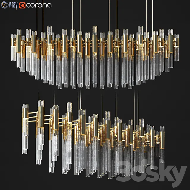 Waterfall Linear Rectangular Suspension Chandelier luxxu 3DModel