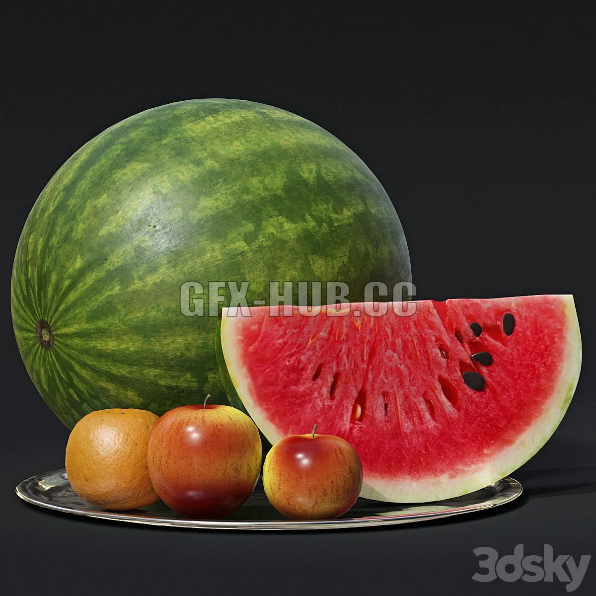 Watermelon With Fruits 3D Model