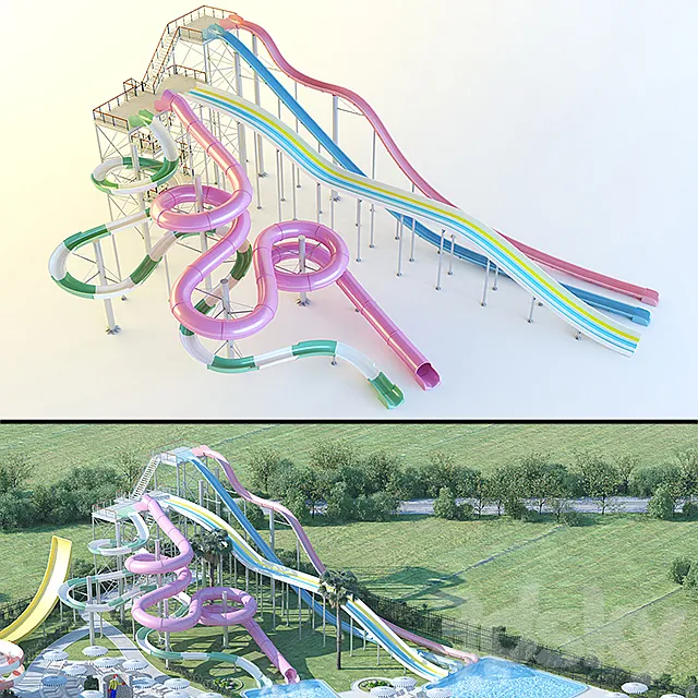 Waterslides: Compact Slide. Aquatube. Multislide. Freefall. Kamikaze 3DModel