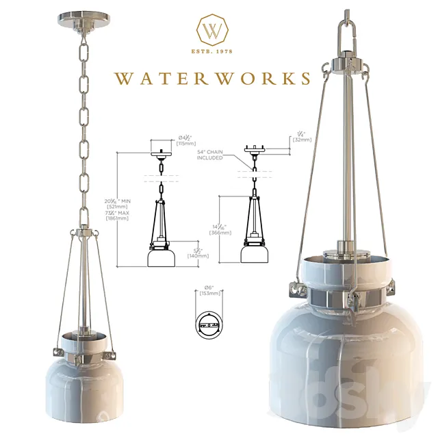 Waterworks Helio Ceiling Mounted Small Pendant with Glass Shade 3D Model
