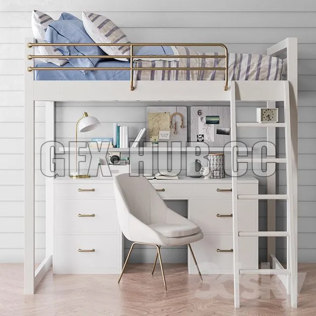 Waverly loft desk bed set from Pottery Barn 3D Model Waverly loft desk bed set from Pottery Barn 3D Model
