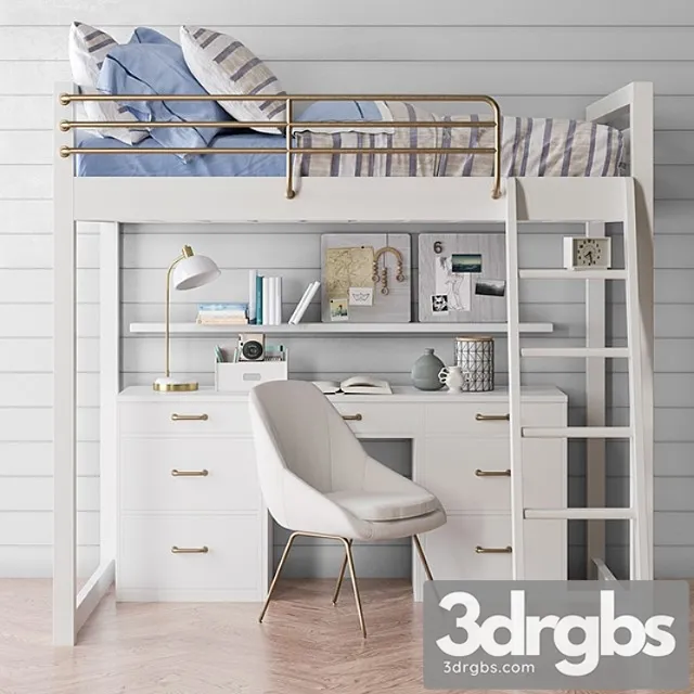 Waverly Loft Desk Bed Set from Pottery Barn 3D Model Download
