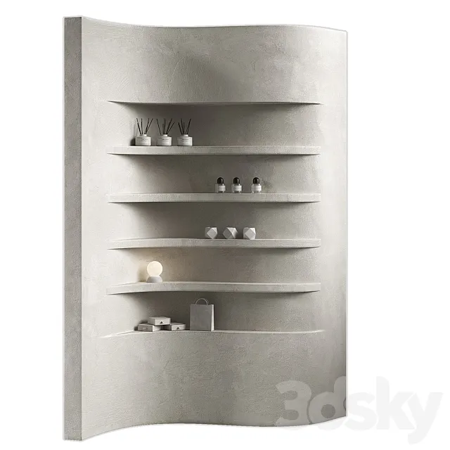 Wavy shelves 3. Rack shelving with decor. Corner wall partitions with niche. 3D Model