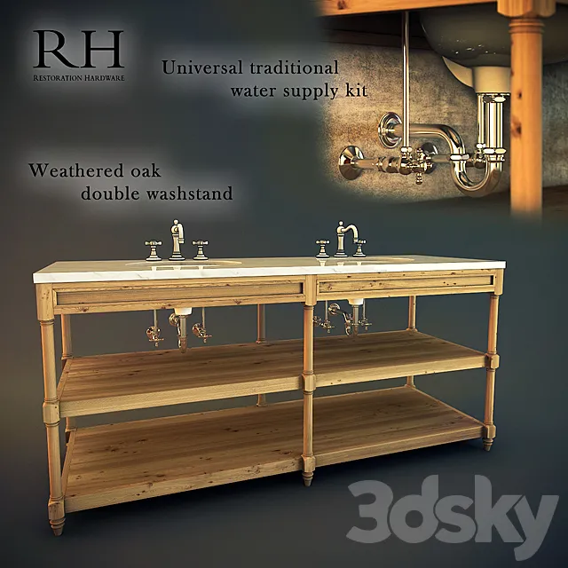 Weathered Oak Double A Washstand 3D Model Weathered Oak Double A Washstand 3D Model