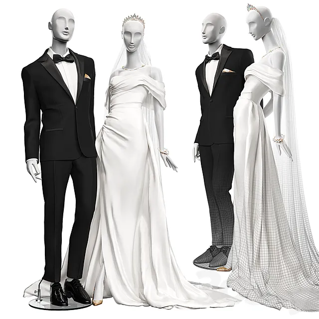 Wedding clothes on mannequins 001 3D Model