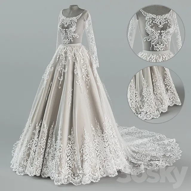 Wedding dress with train 3DModel