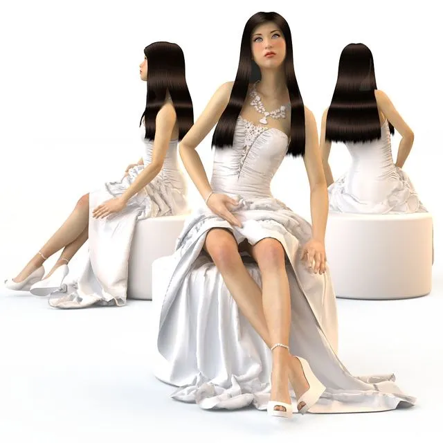 Wedding evening dress sitting Pauline model 3D Model