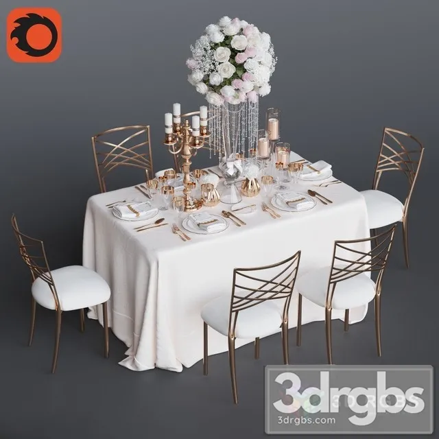 Wedding Table 6 Persons 3 3D Model Download