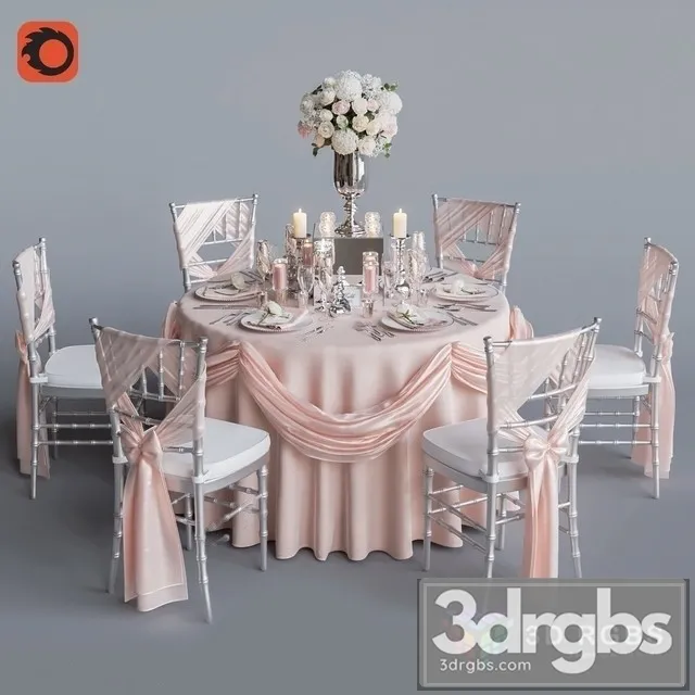 Wedding table For 6 Persons 2 3D Model Download