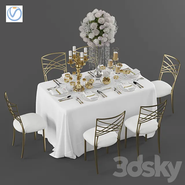 Wedding table for 6 persons 3 Vray 3D Model
