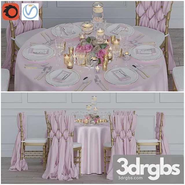 Wedding table for 6 persons corona + vray 2 3D Model Download