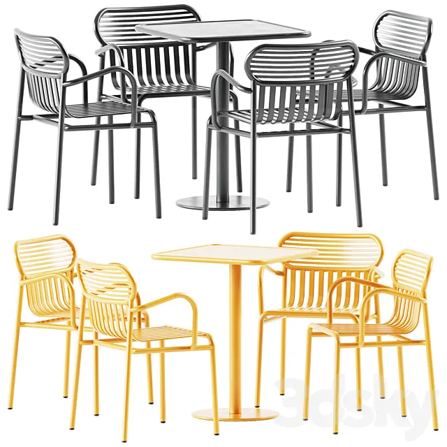 Week-end Table Square and Chair with Armrest by Petite Friture 3D Model Week-end Table Square and Chair with Armrest by Petite Friture 3D Model
