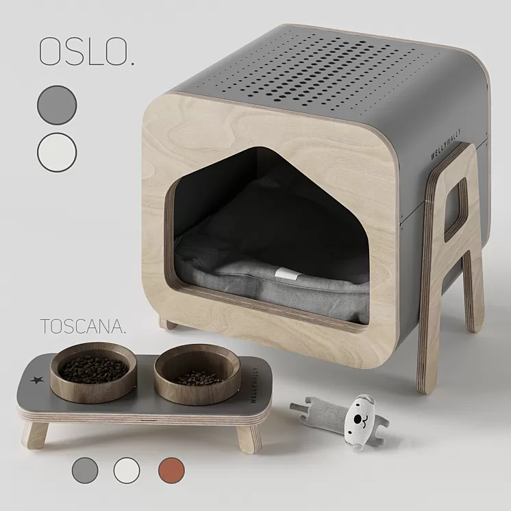 WeelyWally Oslo house and Toscana pet feeder 3D Model