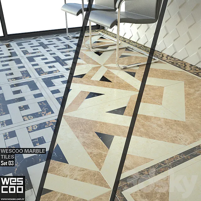 WESCOO Marble Tiles WATERJET DECORS ACCESSORIES Set 03 3D Model WESCOO Marble Tiles WATERJET DECORS ACCESSORIES Set 03 3D Model