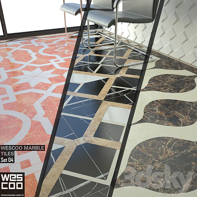 WESCOO Marble Tiles WATERJET DECORS ACCESSORIES Set 04 3D Model WESCOO Marble Tiles WATERJET DECORS ACCESSORIES Set 04 3D Model