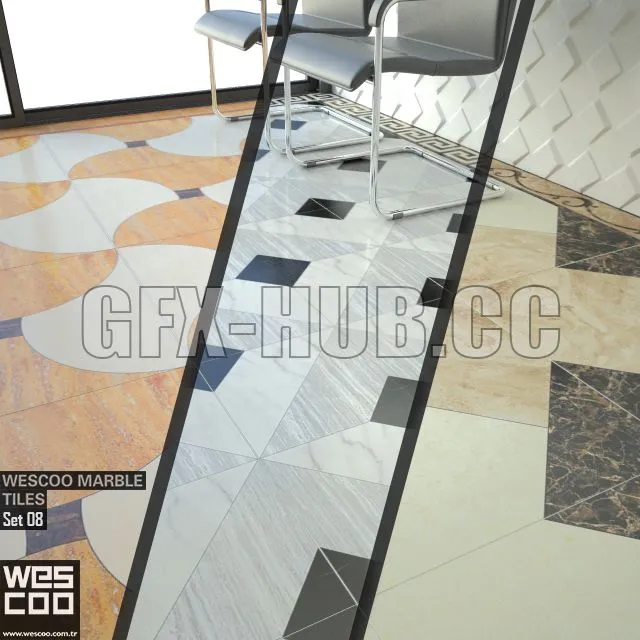 WESCOO Marble Tiles WATERJET DECORS ACCESSORIES Set 08 3D Model WESCOO Marble Tiles WATERJET DECORS ACCESSORIES Set 08 3D Model