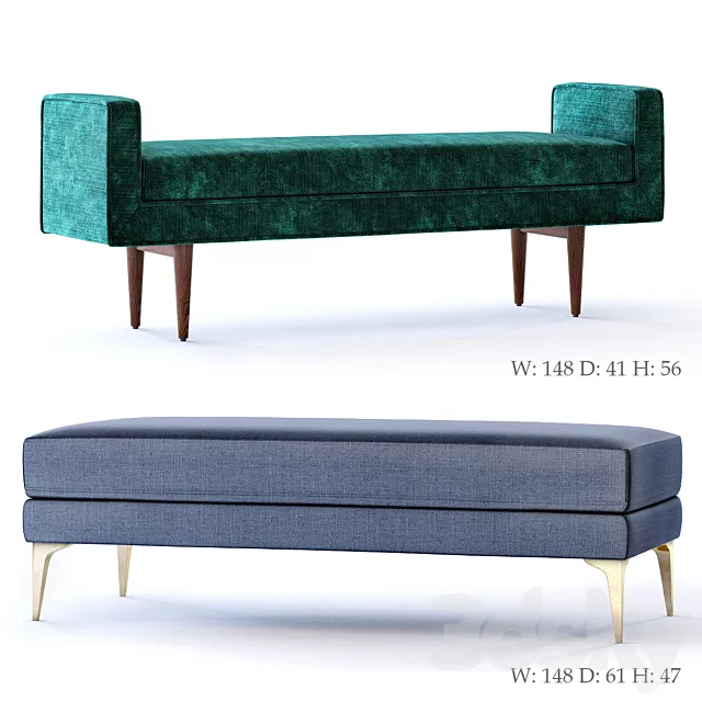 West Elm Andes and Landry Bench 3D Model West Elm Andes and Landry Bench 3D Model