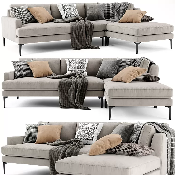West Elm Andes Sectional Chaise Sofa 3D Model Free Download