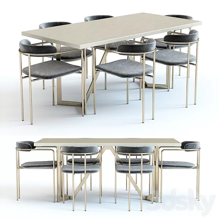 West Elm Cast Tower Table and Chairs 3D Model