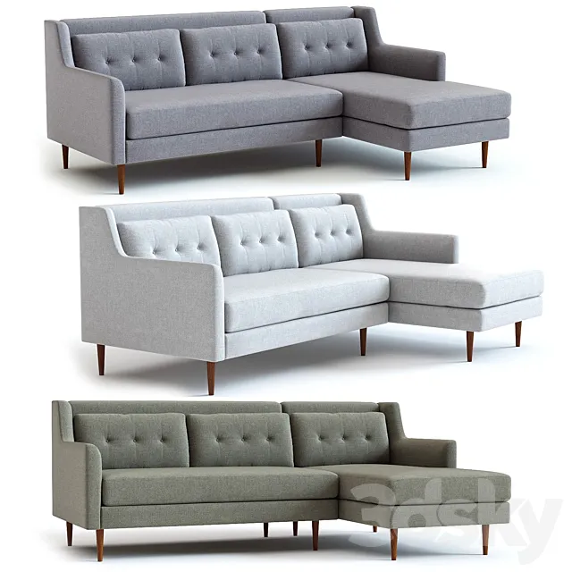 West Elm Crosby 2-Piece Sectional 3D Model West Elm Crosby 2-Piece Sectional 3D Model