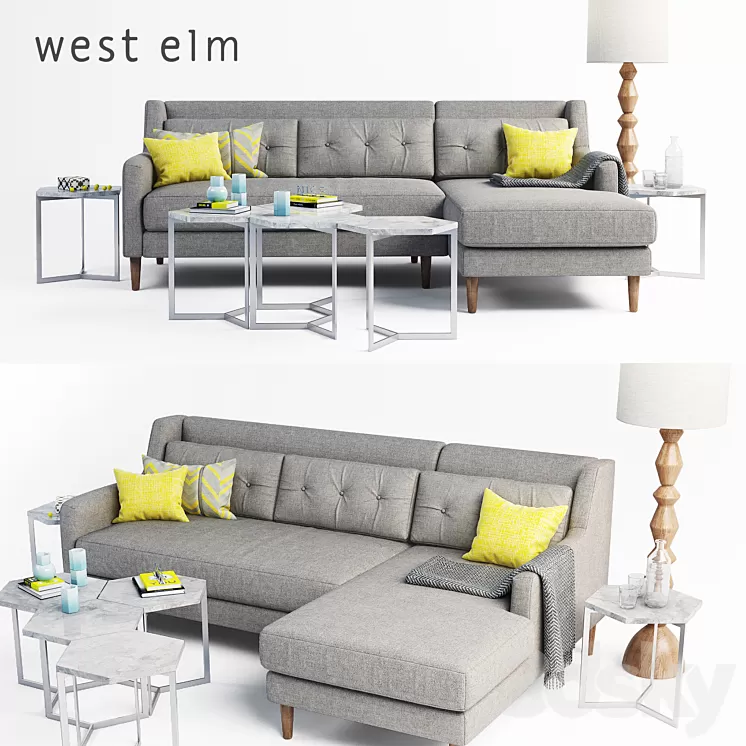 west elm Crosby Sectional sofa set 3D Model