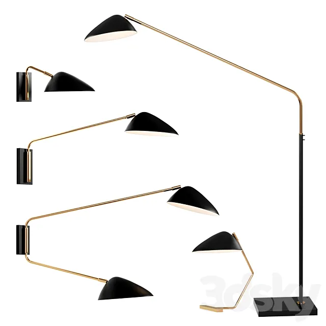 WEST ELM Curvilinear Mid-Century Lamp set 2 3D Model