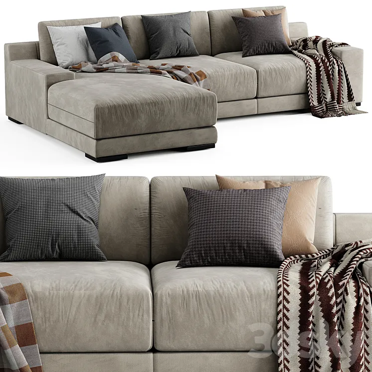 West Elm Dalton Chaise Longue Sofa 3D Model Free Download