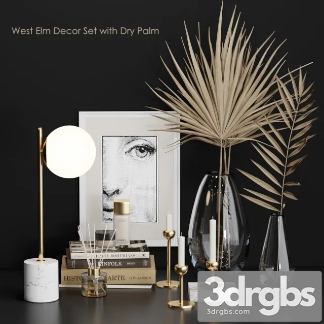 West Elm Decor Set with Dry Palm 3D Model Download West Elm Decor Set with Dry Palm 3D Model Download