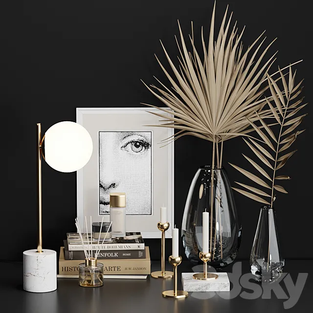 West Elm Decor Set with Dry Palm 3D Model