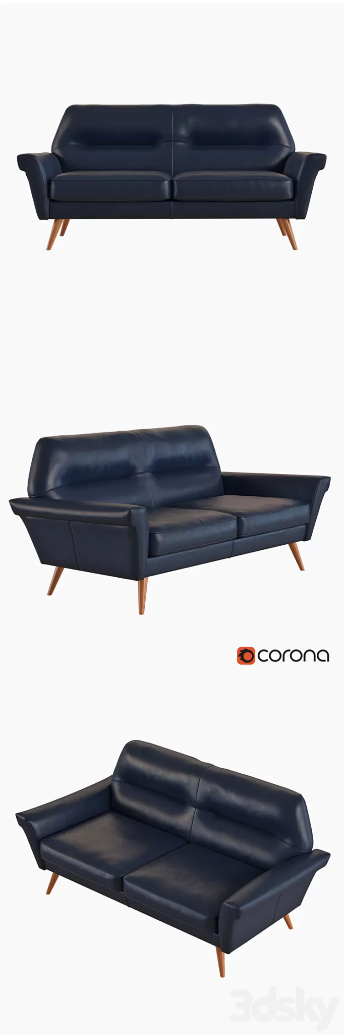 West Elm Denmark Leather Loveseat 3D Model