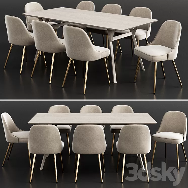 West Elm Dinning Set 11 3D Model West Elm Dinning Set 11 3D Model