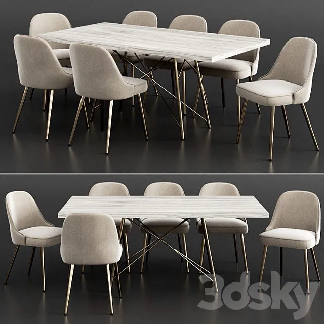 West Elm Dinning Set 15 3D Model