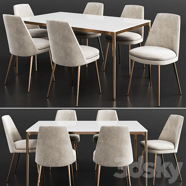 West Elm Dinning Set 24 3D Model