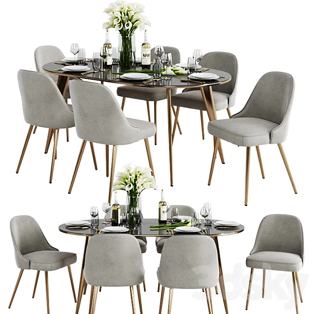 West Elm Dinning Set 3 3DModel