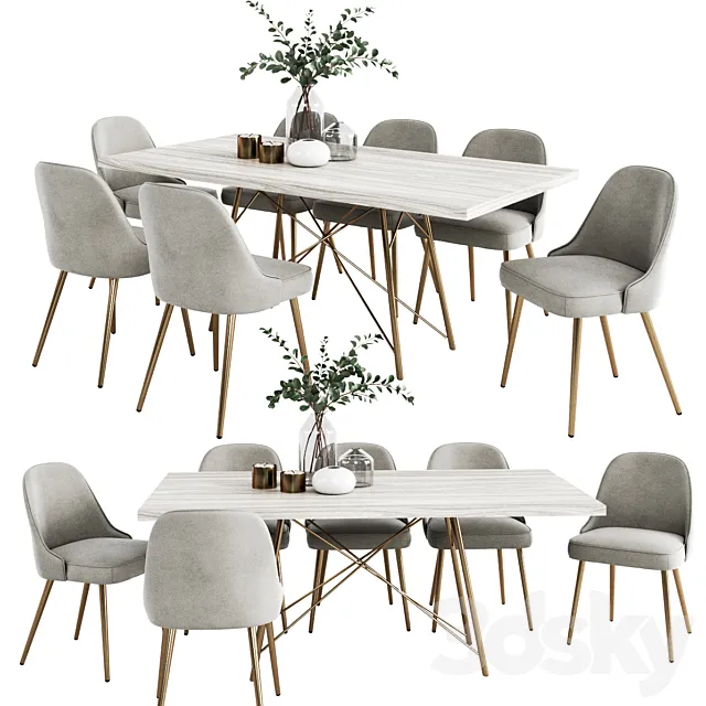 West Elm Dinning Set 3D Model
