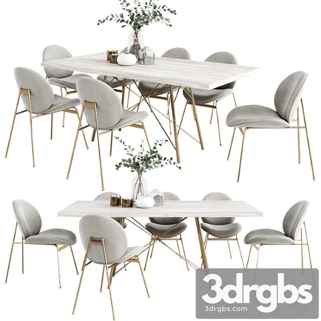 West Elm Dinning Set 4 3D Model Download