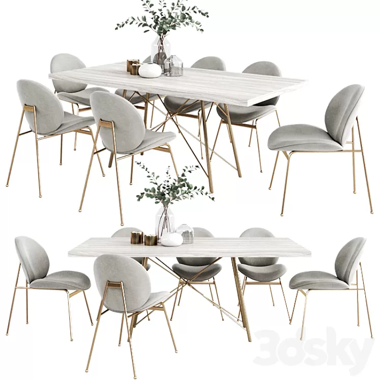 West Elm Dinning Set 4 3D Model