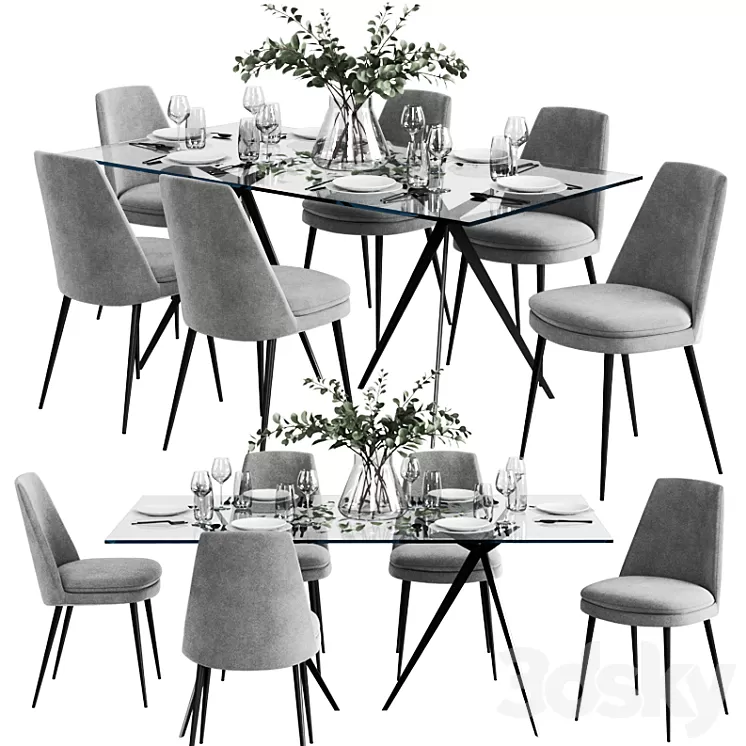 West Elm Dinning Set 6 3D Model