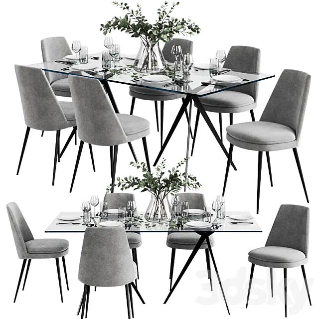 West Elm Dinning Set 6 3DModel