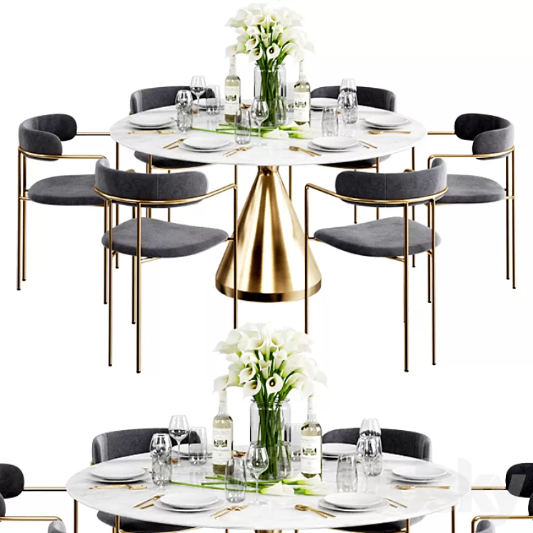 West Elm Dinning Set 7 3D Model